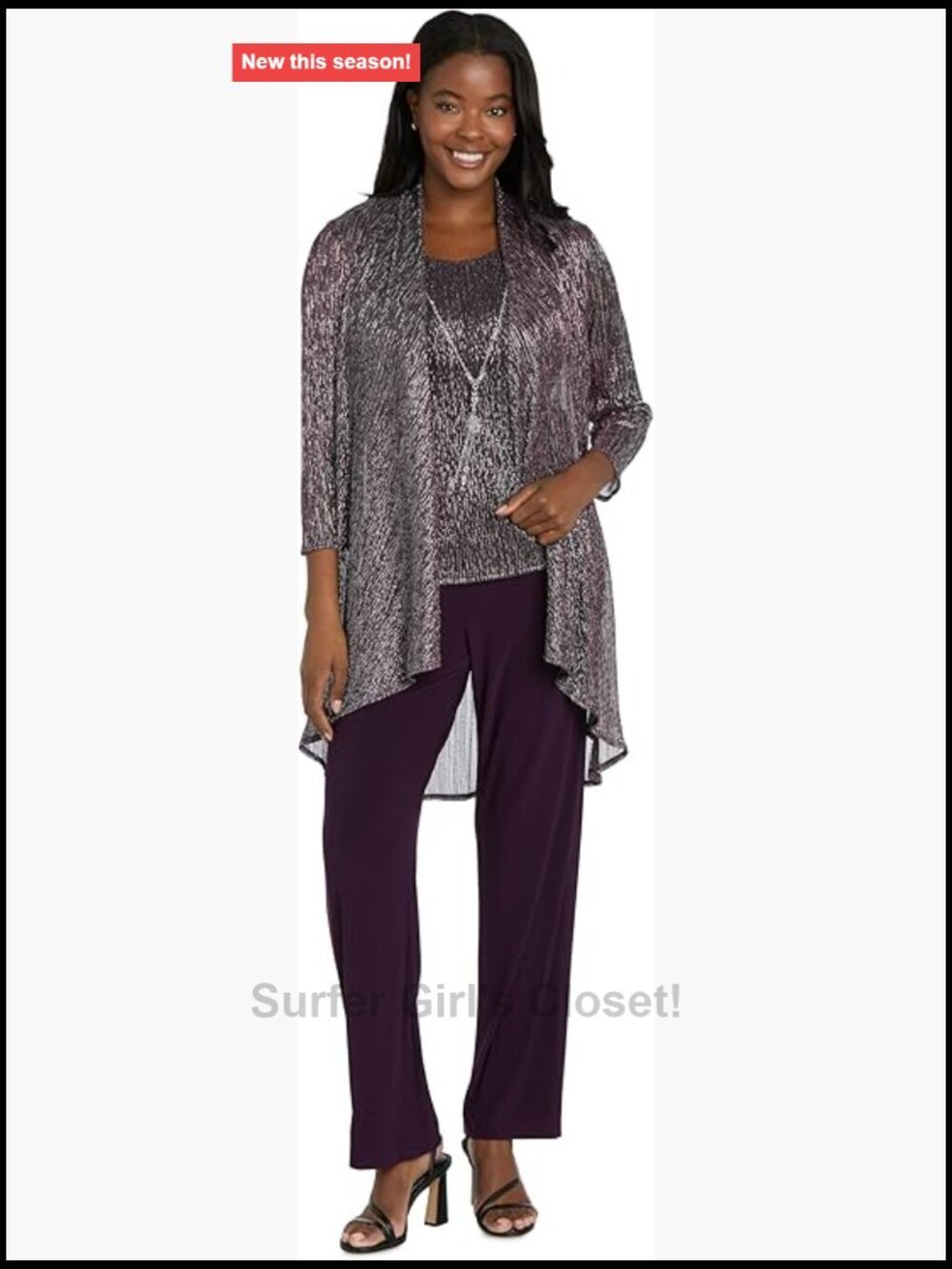 3-Piece Glitter Lace Pant Set with Jacket for Evening Cocktail Party
